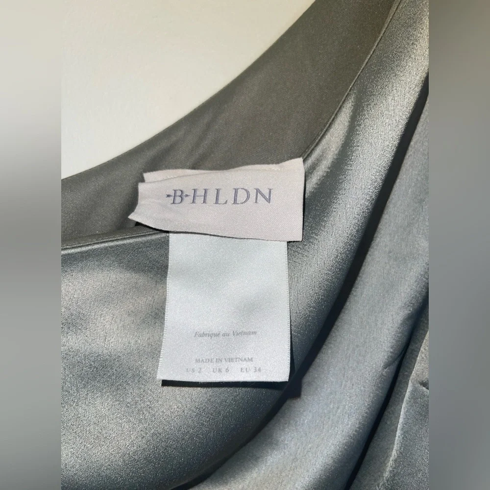 BHLDN Anthropologie Dylan One Shoulder Satin Side Slit Gown Green NEW Size 6 - Picture 6 of 13